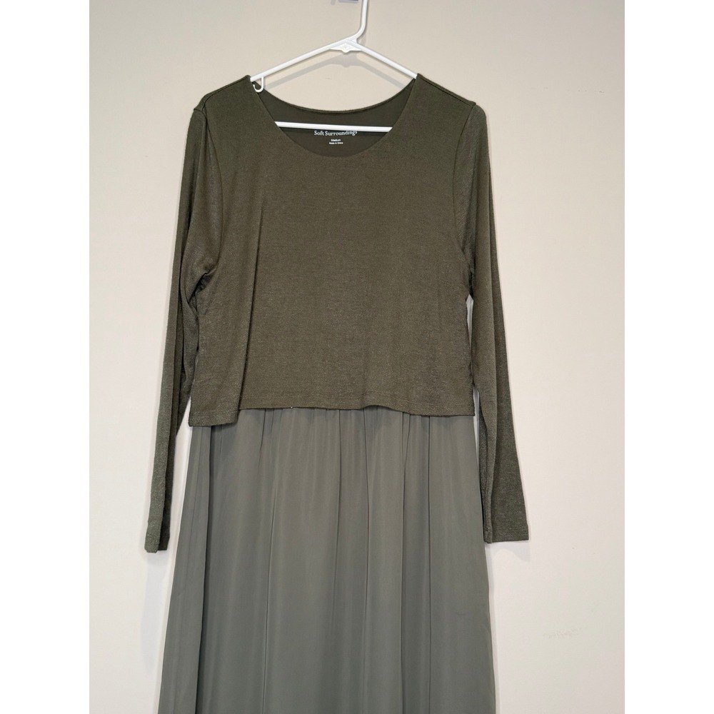 Soft Surroundings Olive Green Layered Maxi Dress Medium Boho Long Sleeve Stretch - Picture 3 of 8